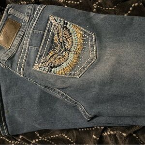 Embroidered Blue Jeans with Beaded Pocket